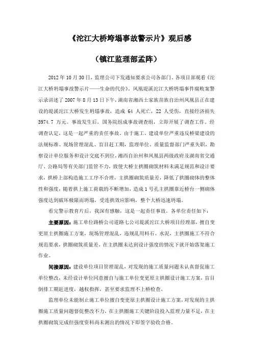 《沱江大桥垮塌事故警示片》观后感