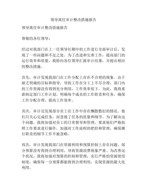 领导离任审计整改措施报告