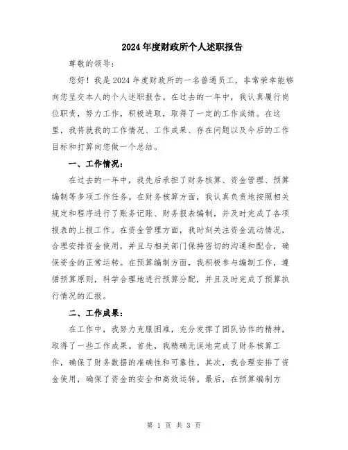 2024年度财政所个人述职报告