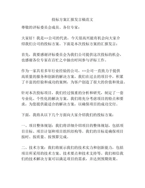 投标方案汇报发言稿范文