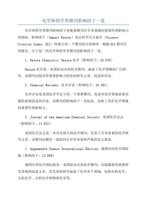 化学和药学类期刊影响因子一览