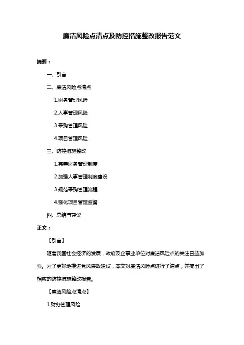 廉洁风险点清点及防控措施整改报告范文