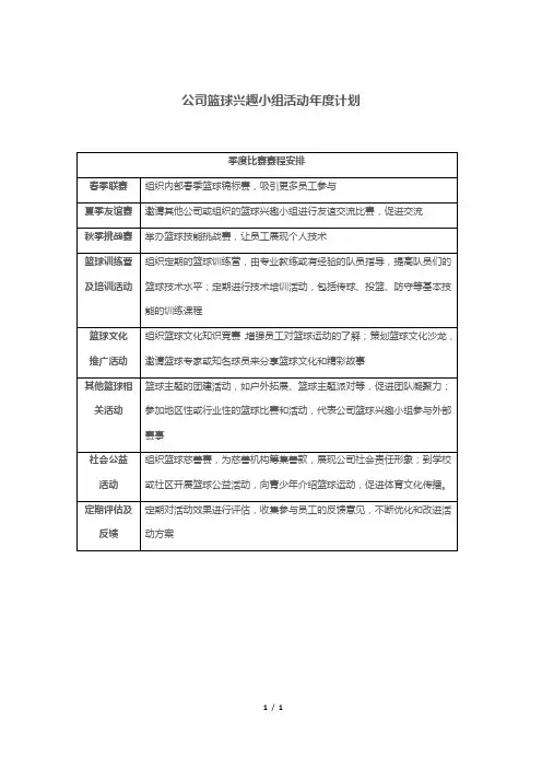 公司篮球兴趣小组活动年度计划