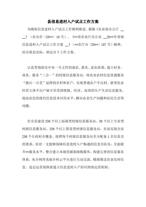 县信息进村入户试点工作方案