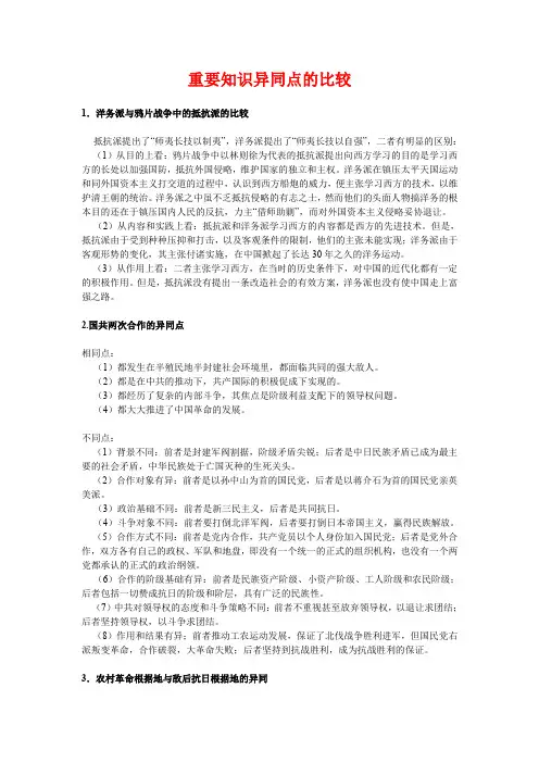 重要知识异同点的比较讲解