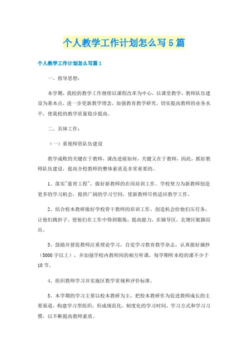 个人教学工作计划怎么写5篇