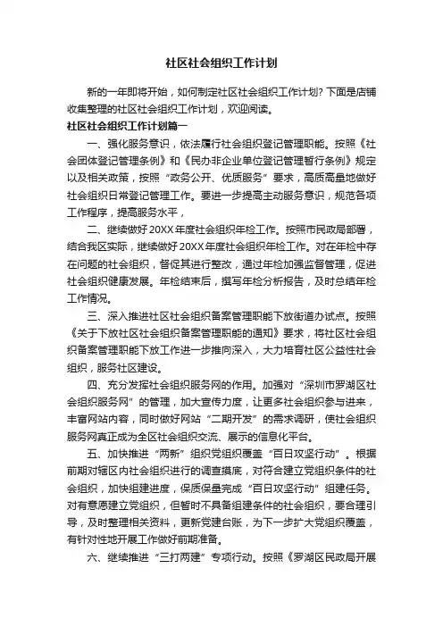 社区社会组织工作计划