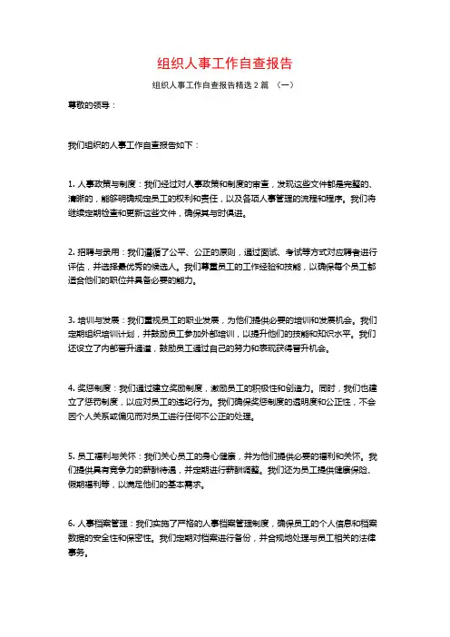 组织人事工作自查报告2篇