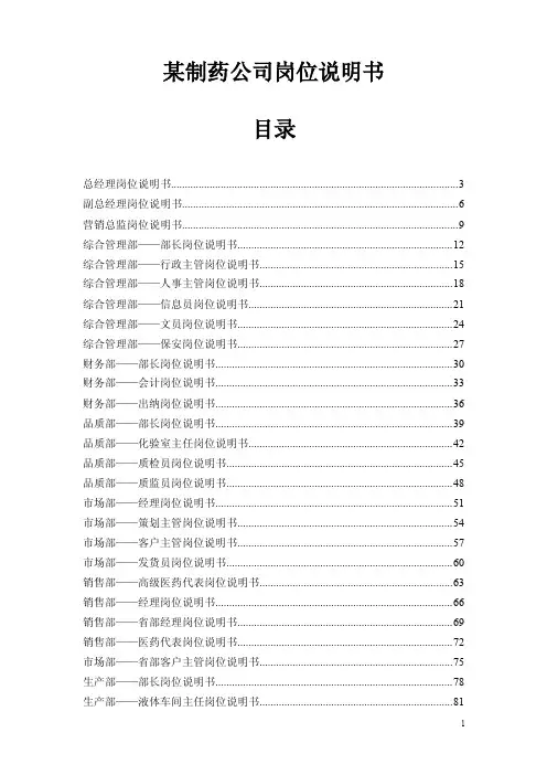 某制药公司36个岗位说明书