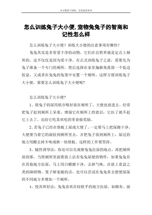 怎么训练兔子大小便,宠物兔兔子的智商和记性怎么样