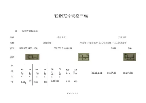 轻钢龙骨规格三篇