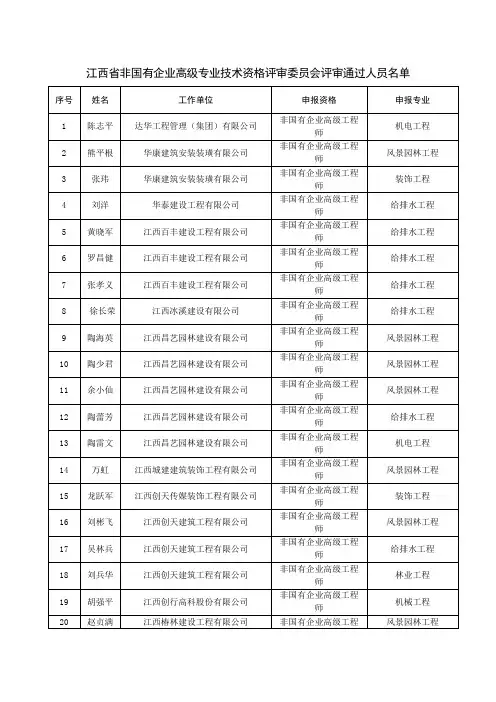 2013年江西省非国有企业高级专业技术资格评审委员会评审通过人员名单
