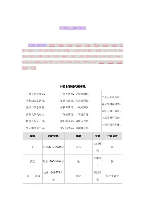 七年级历史朝代更替表。