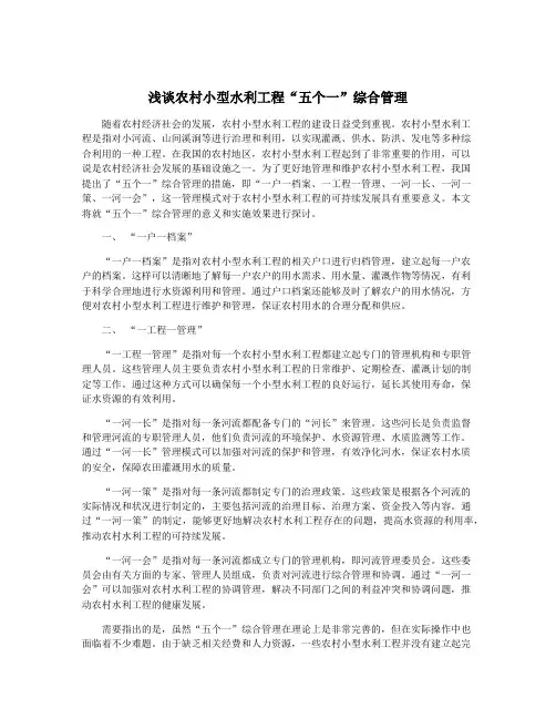 浅谈农村小型水利工程“五个一”综合管理