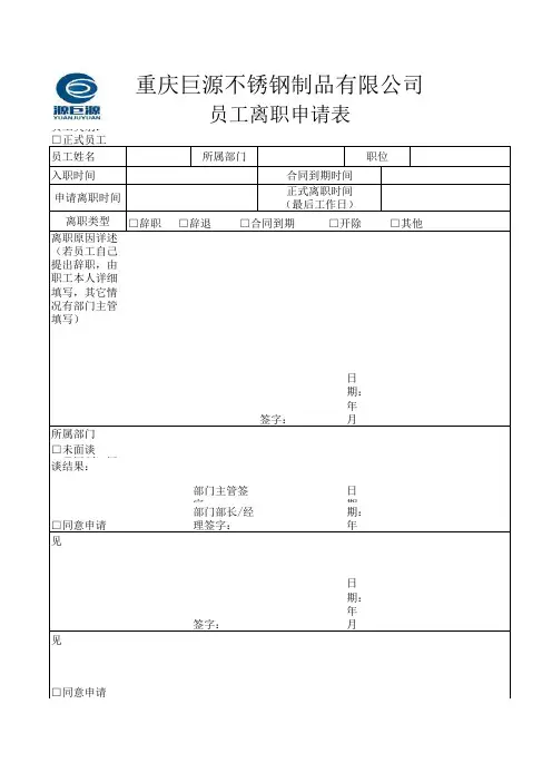 (完整版)员工离职申请表