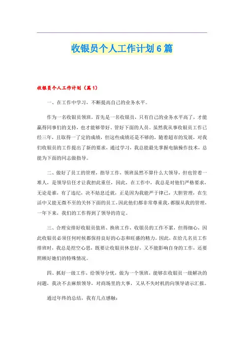 收银员个人工作计划6篇