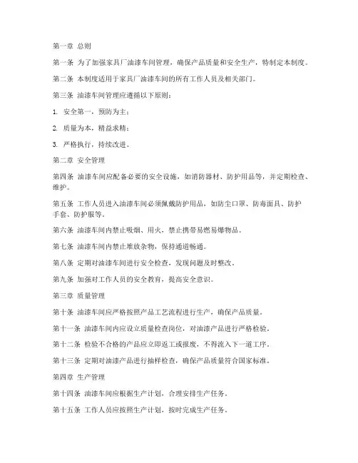 家具厂油漆车间管理制度范本