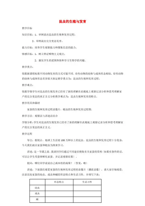 (新)苏教版生物八下《昆虫的生殖与发育》公开课(教案)word版(6)