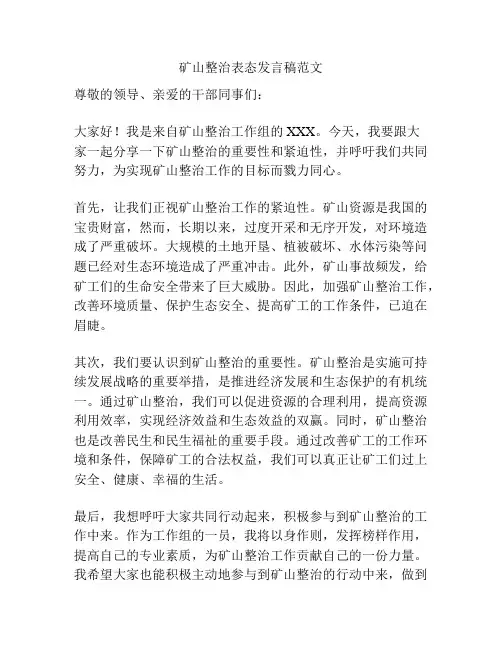 矿山整治表态发言稿范文