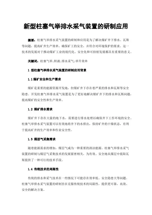 新型柱塞气举排水采气装置的研制应用