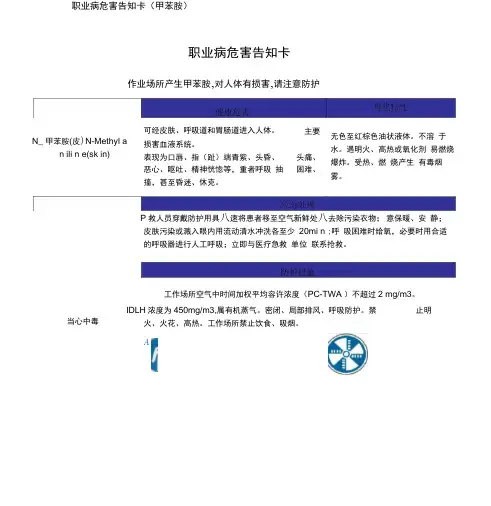 职业病危害告知卡(甲苯胺)