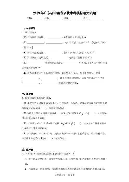 2023年广东省中山市多校中考模拟语文试题(含解析)