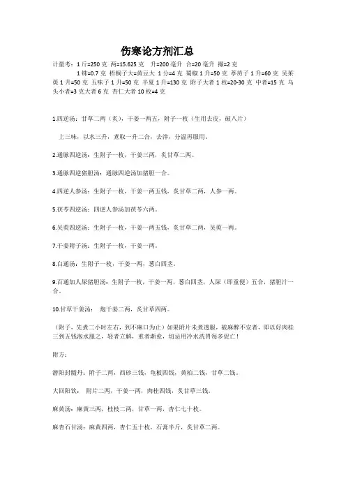 伤寒论方剂汇总