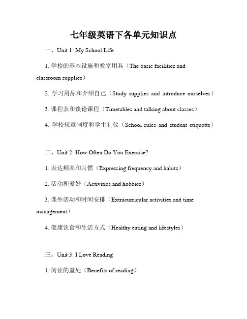 七年级英语下各单元知识点