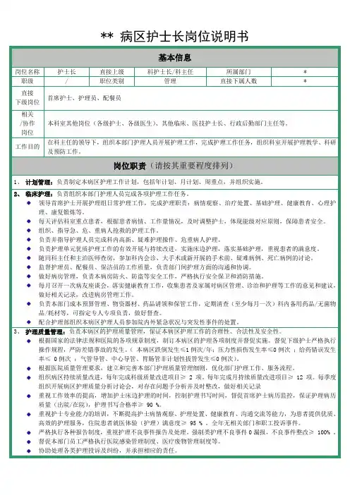 病区护士长岗位说明书
