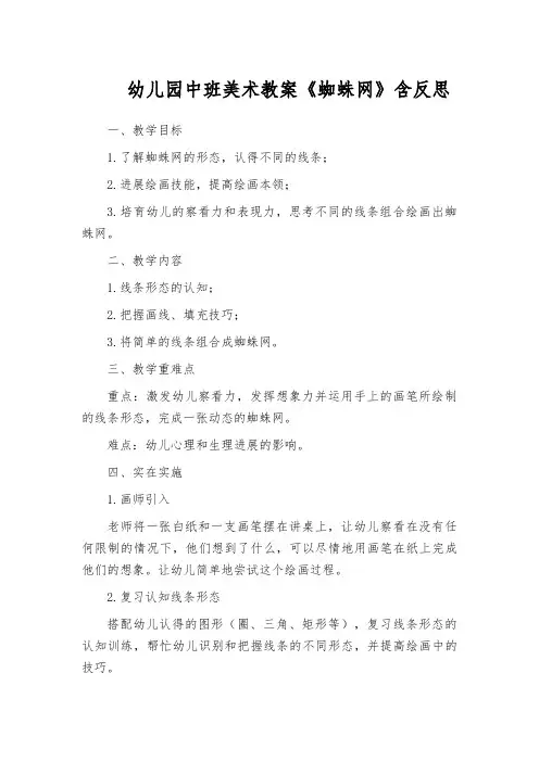 幼儿园中班美术教案《蜘蛛网》含反思