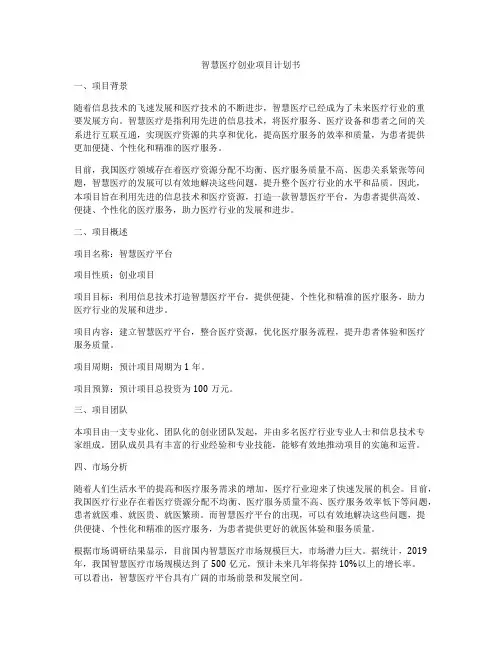 智慧医疗创业项目计划书
