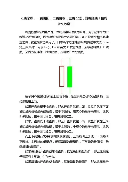 K线常识：一看阴阳，二看价格，三看长短，四看影线！值得永久收藏