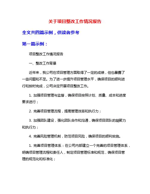 关于项目整改工作情况报告