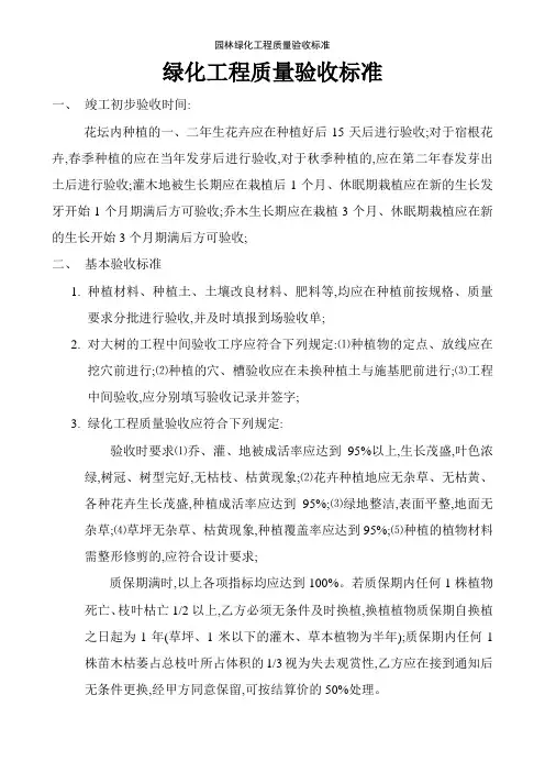 园林绿化工程质量验收标准