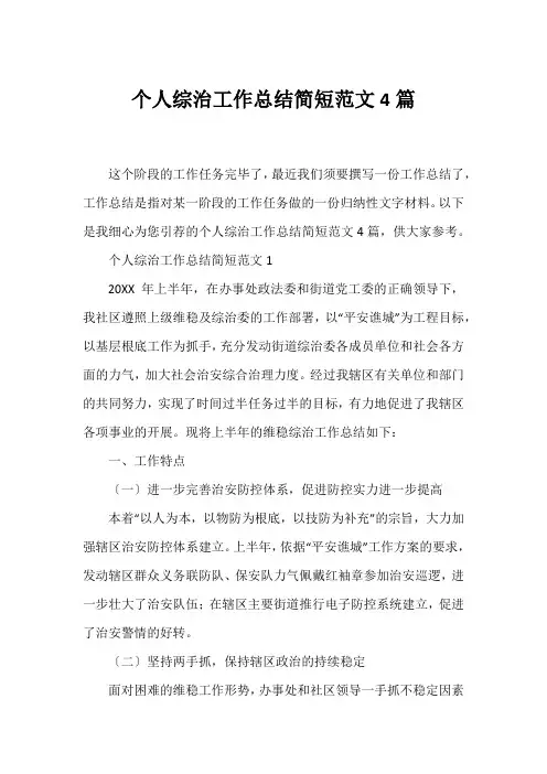 个人综治工作总结简短范文4篇
