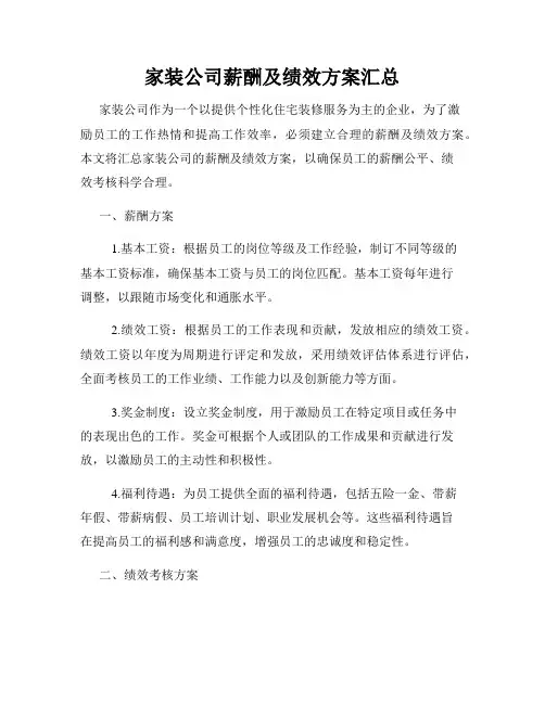 家装公司薪酬及绩效方案汇总