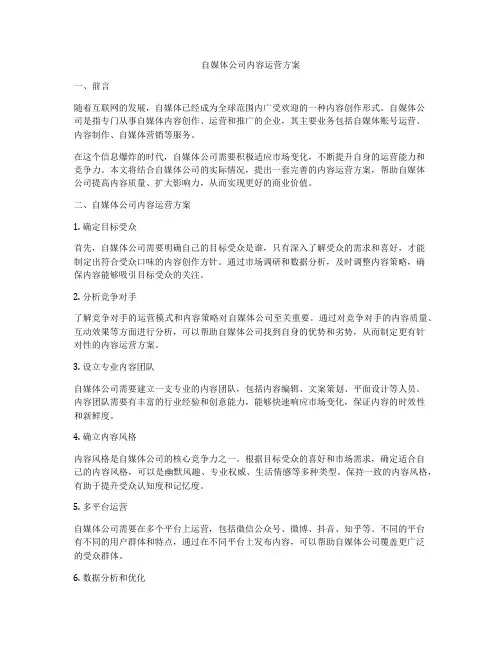自媒体公司内容运营方案