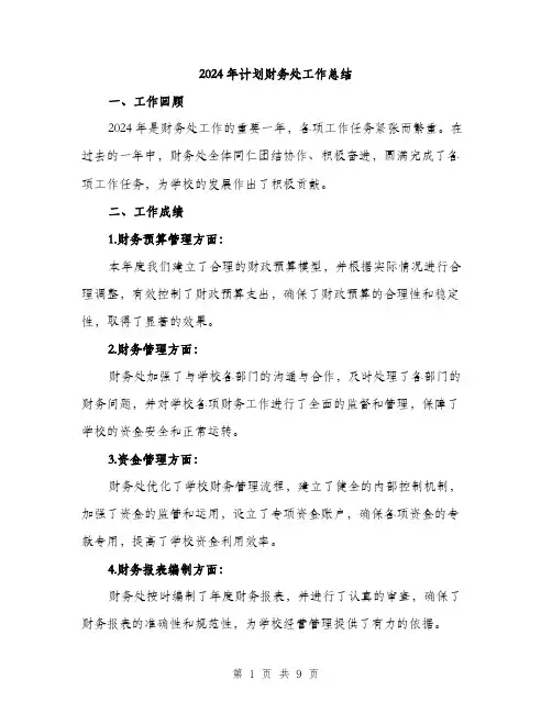 2024年计划财务处工作总结(3篇)