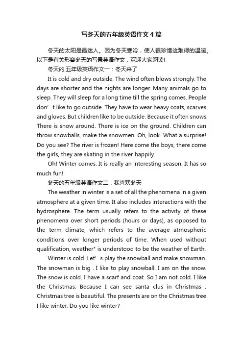 写冬天的五年级英语作文4篇