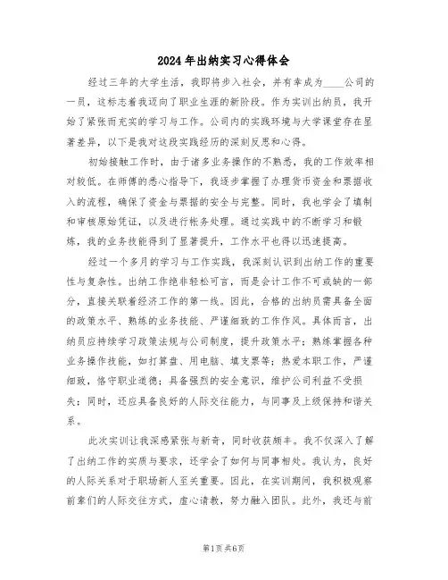 2024年出纳实习心得体会（四篇）