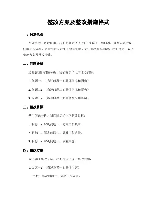 整改方案及整改措施格式