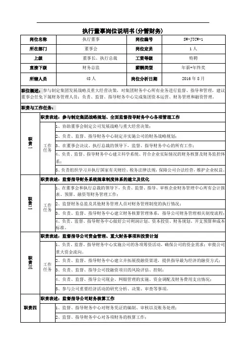 执行董事岗位说明书(分管财务)