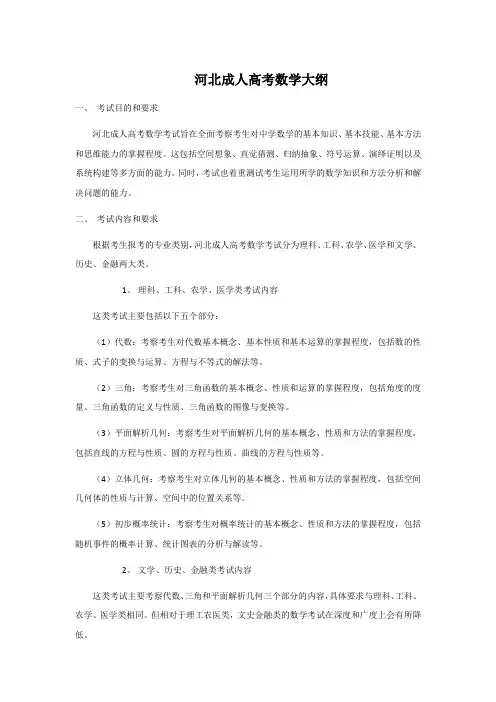 河北成人高考数学大纲