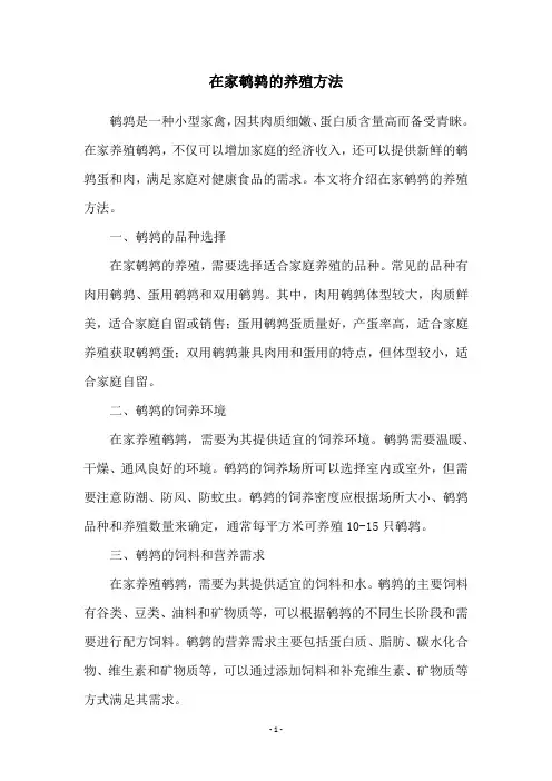 在家鹌鹑的养殖方法