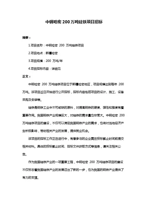 中钢哈密200万吨硅铁项目招标