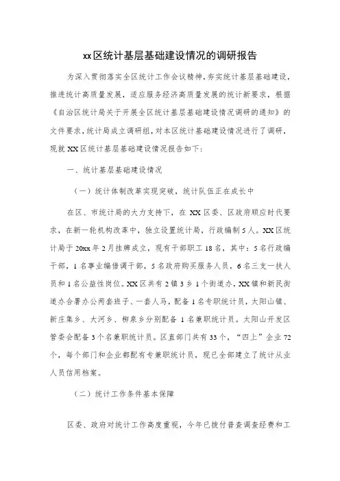 xx区统计基层基础建设情况的调研报告