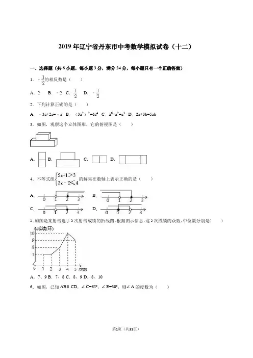 辽宁省丹东市2019届中考数学模拟试卷(十二)含答案解析