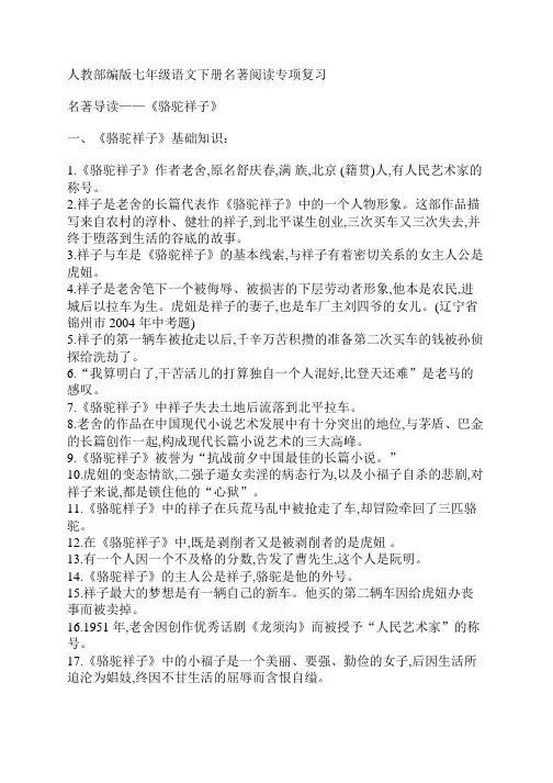 新部编版七年级语文下册名著阅读专项复习