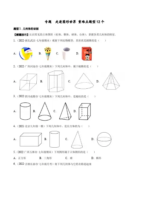 【期末专项】苏科版初一数学上册期末复习专题 走进图形世界 重难点题型12个