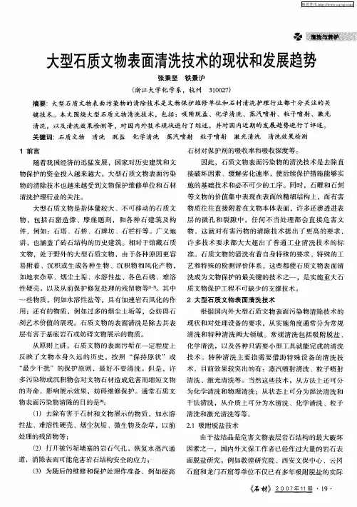大型石质文物表面清洗技术的现状和发展趋势